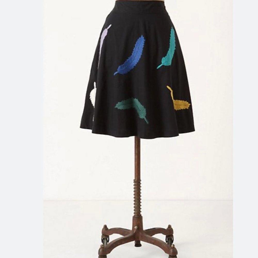 Anthropologie Girls from Savoy Navy Feather Skirt Size 6
